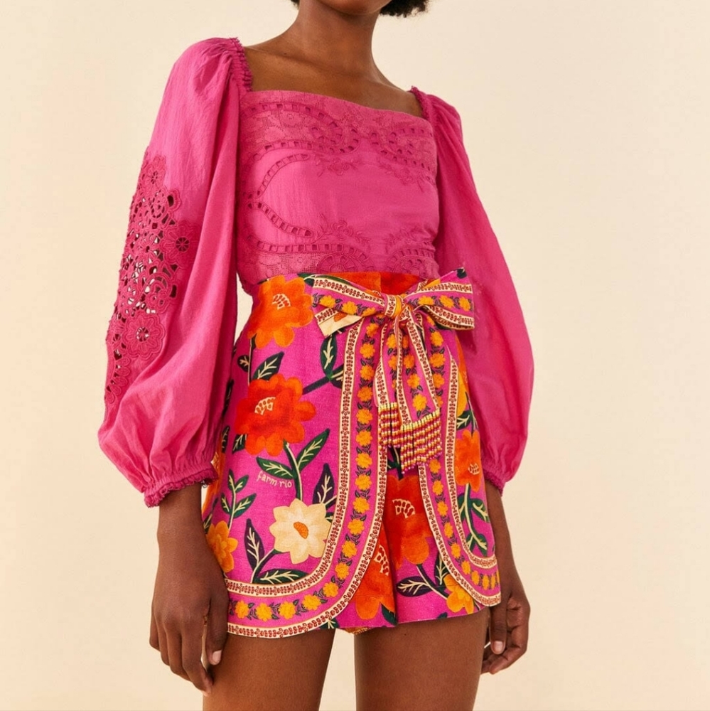 FARM Rio Pink and Orange Floral Women Shorts